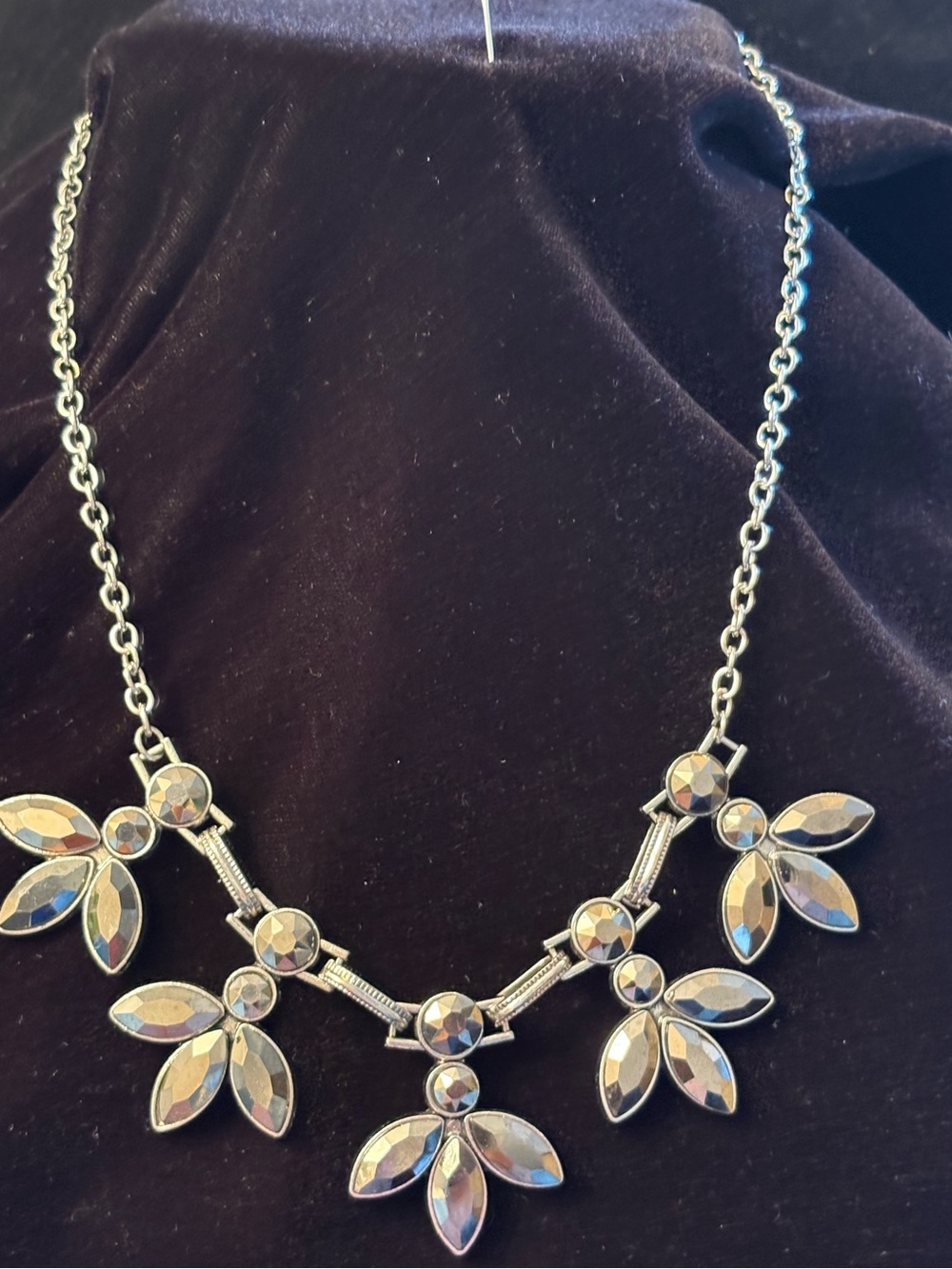 Iridescent Grey Crystal Petal Statement Necklace - Silver Tone